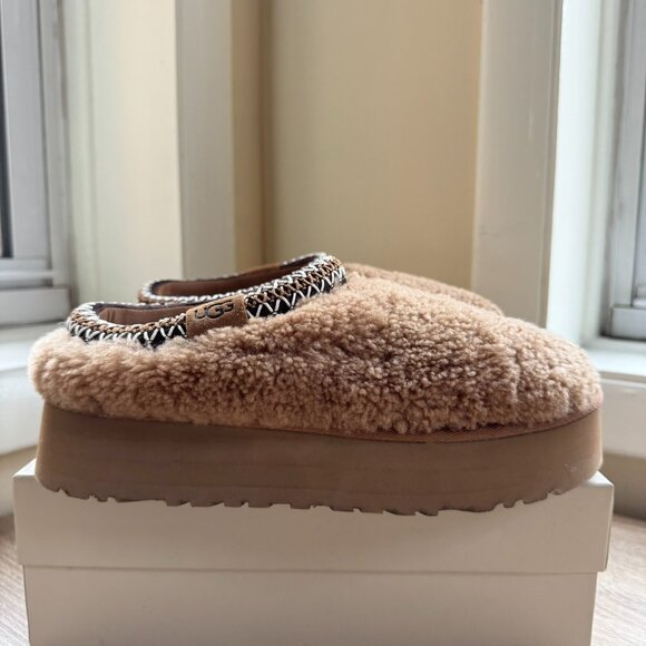 New UGG Tazz Maxi Curly Shearling Platform Slippers Chestnut Brown Womens 8 - Picture 5 of 16